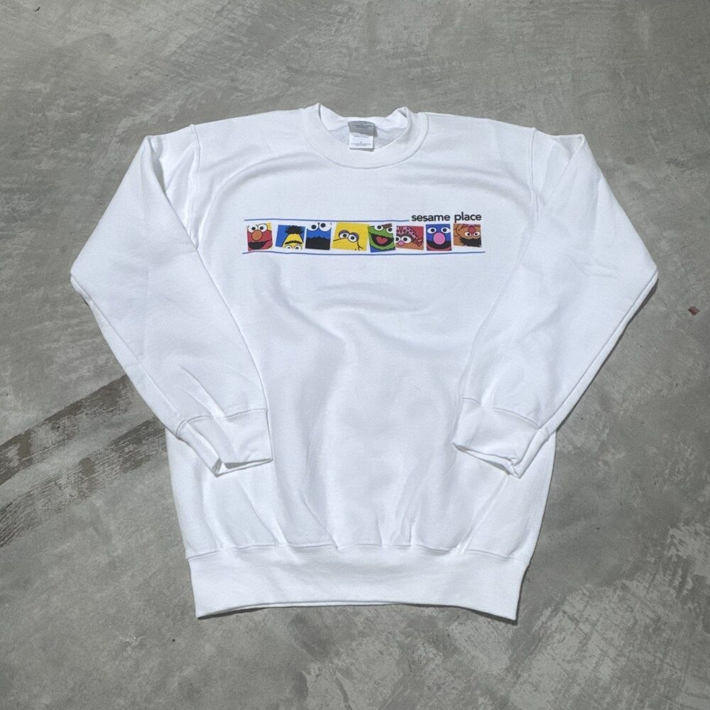 Sesame Place Crewneck Sweatshirt Womens S White Elmo Cookie Monster Park 2004